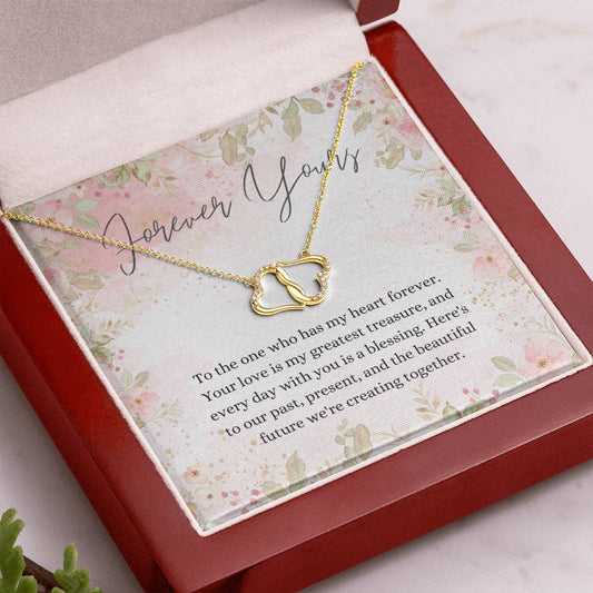 "Forever Yours" Gold Diamond-Encrusted Interlocking Heart Everlasting Love Necklace