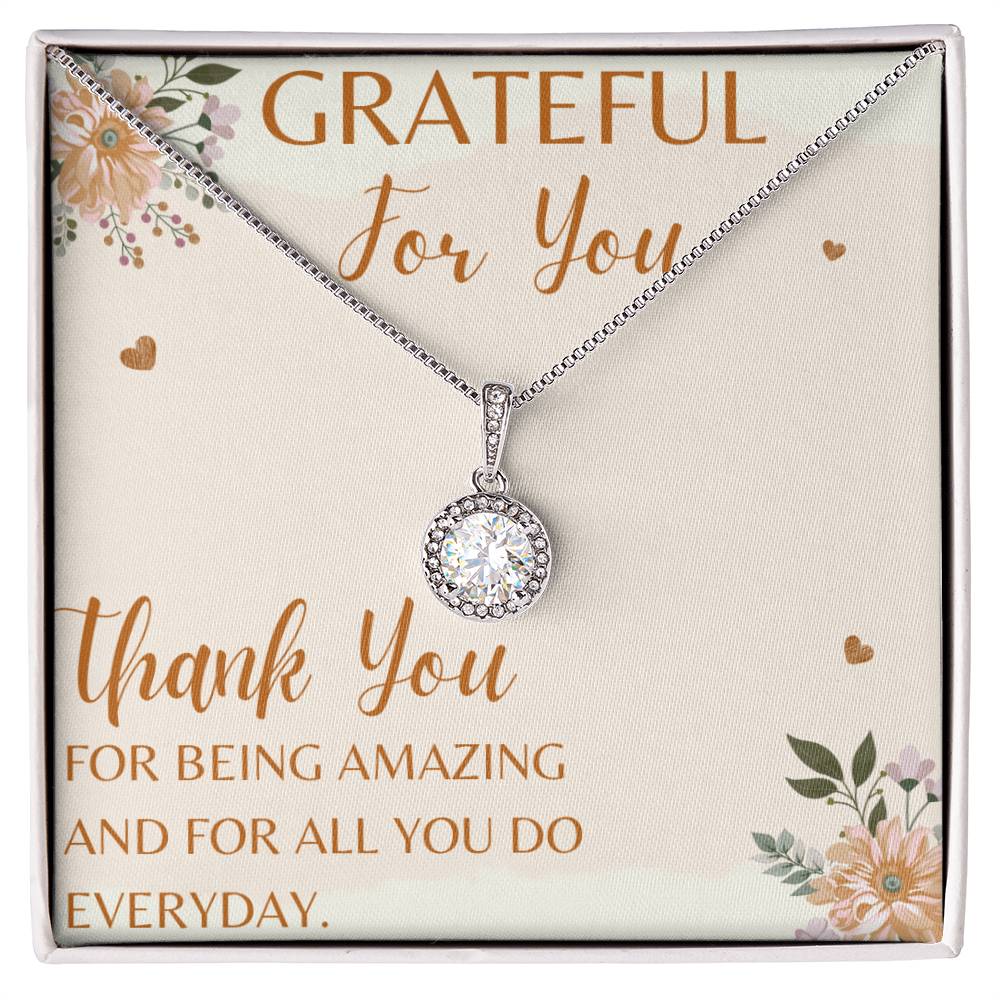 "Grateful For You" Stunning CZ Diamond Necklace with Crystal Halo