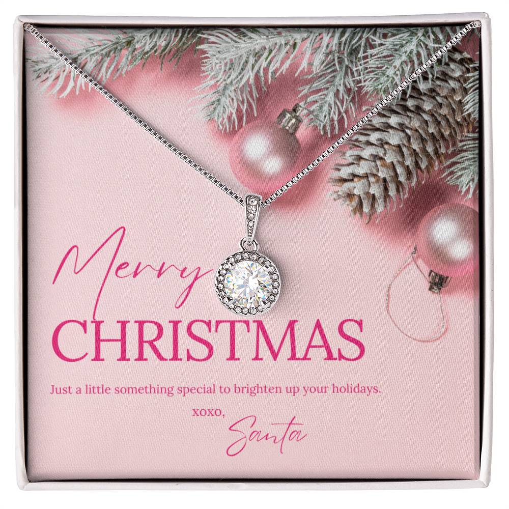 Secret Santa "Merry Christmas" CZ Diamond Necklace with Crystal Halo