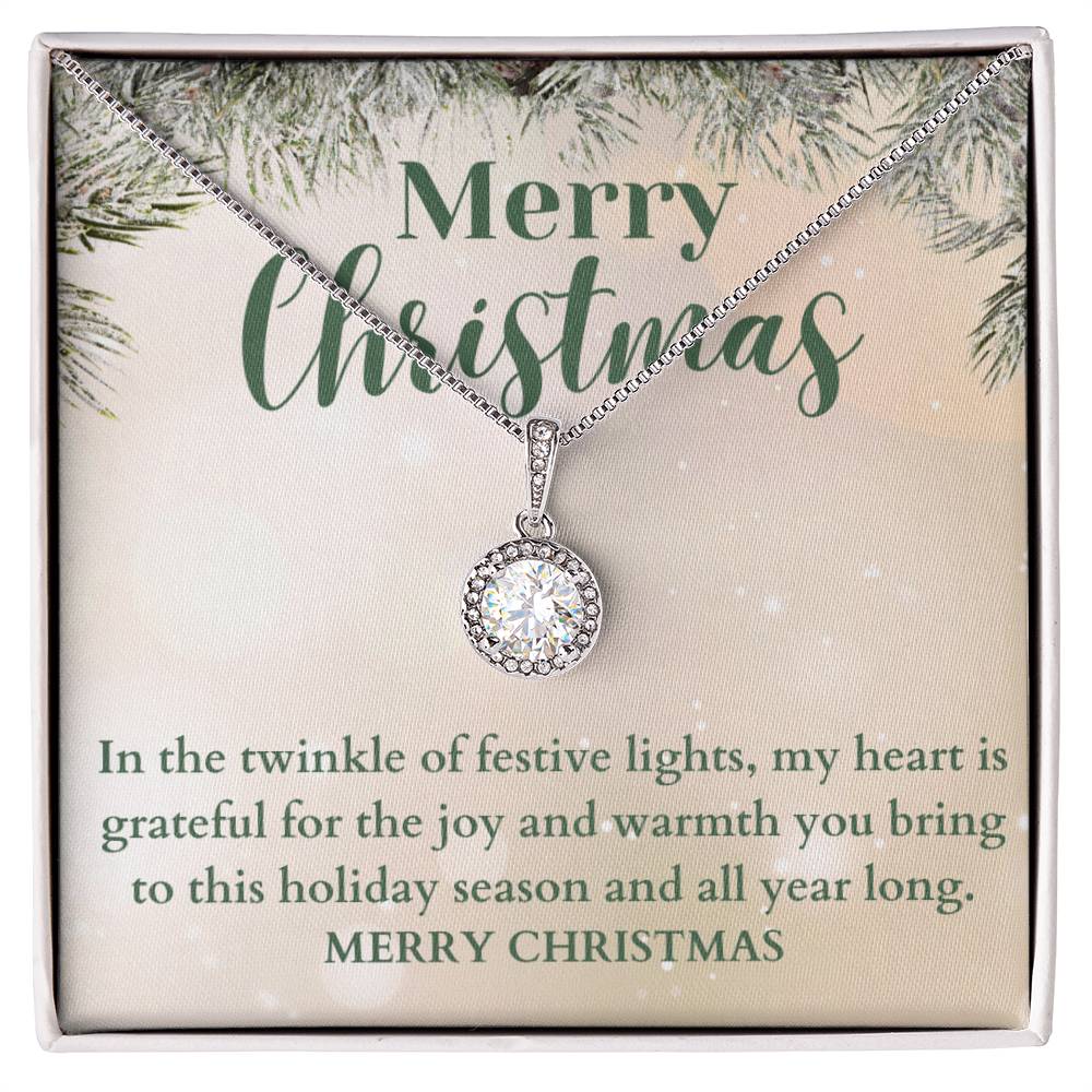 Merry Christmas From The Heart CZ Diamond Halo Pendant Necklace