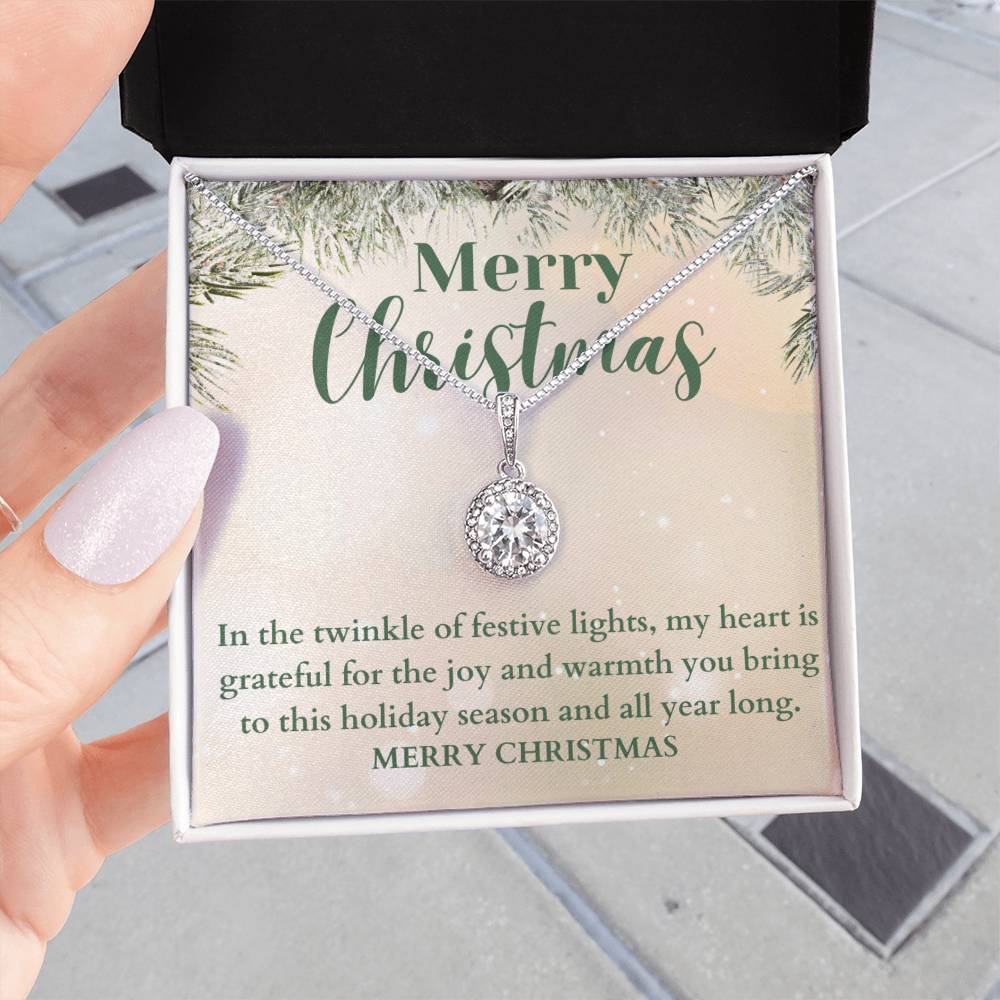 Merry Christmas From The Heart CZ Diamond Halo Pendant Necklace