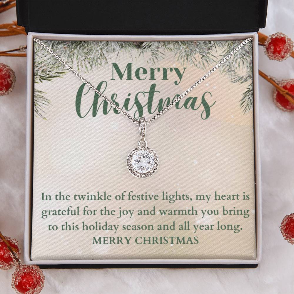 Merry Christmas From The Heart CZ Diamond Halo Pendant Necklace