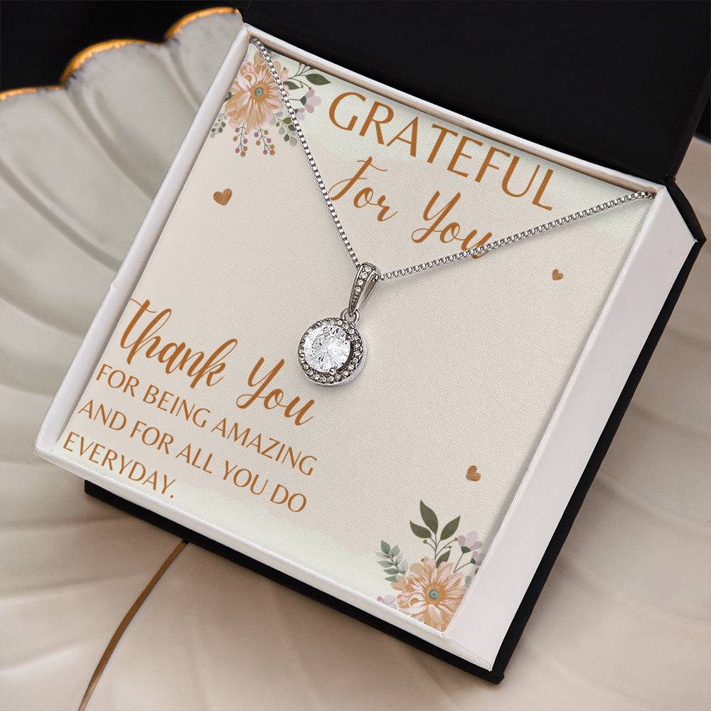 "Grateful For You" Stunning CZ Diamond Necklace with Crystal Halo