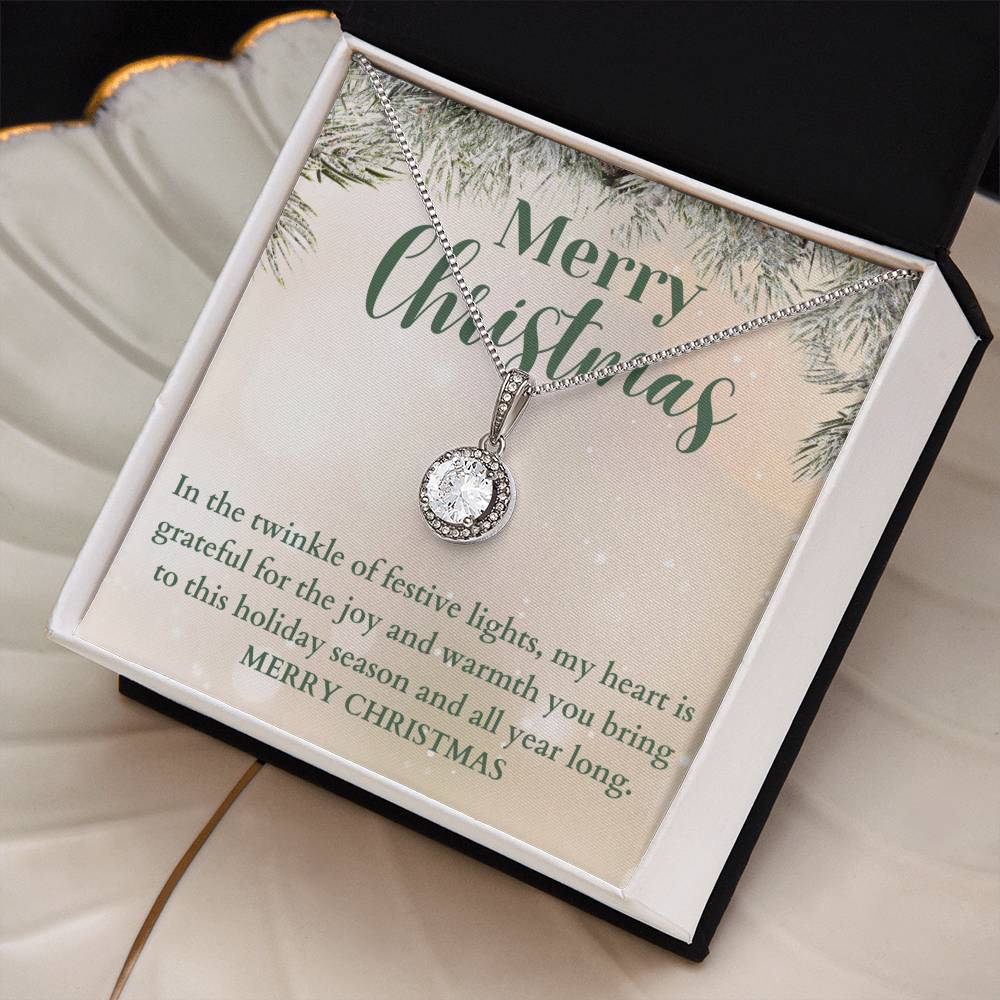 Merry Christmas From The Heart CZ Diamond Halo Pendant Necklace