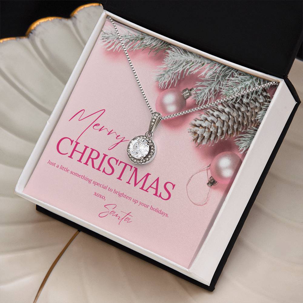 Secret Santa "Merry Christmas" CZ Diamond Necklace with Crystal Halo