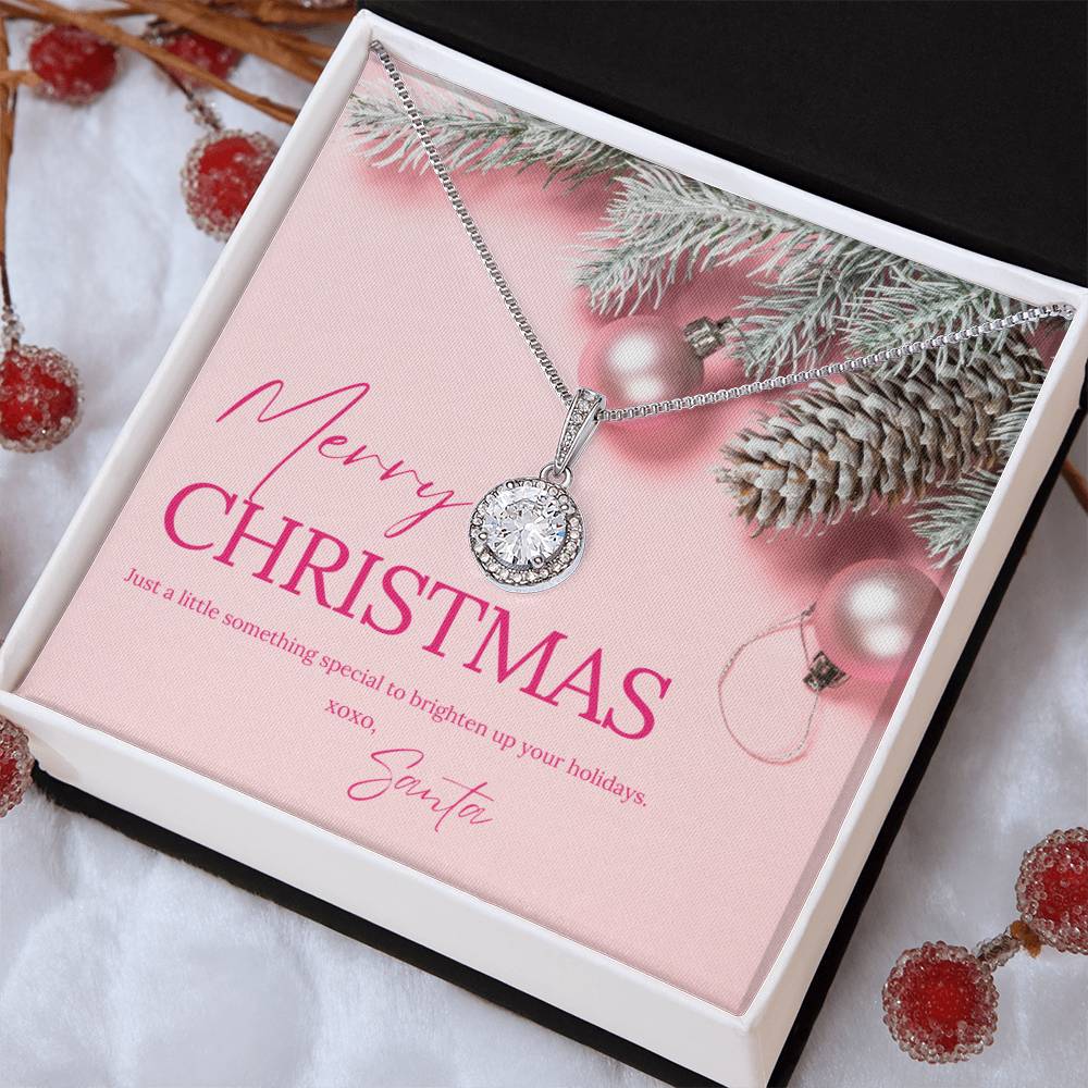 Secret Santa "Merry Christmas" CZ Diamond Necklace with Crystal Halo