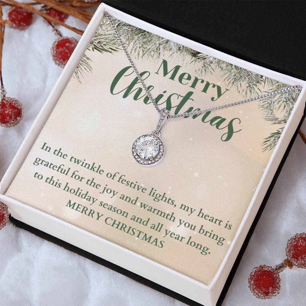 Merry Christmas From The Heart CZ Diamond Halo Pendant Necklace