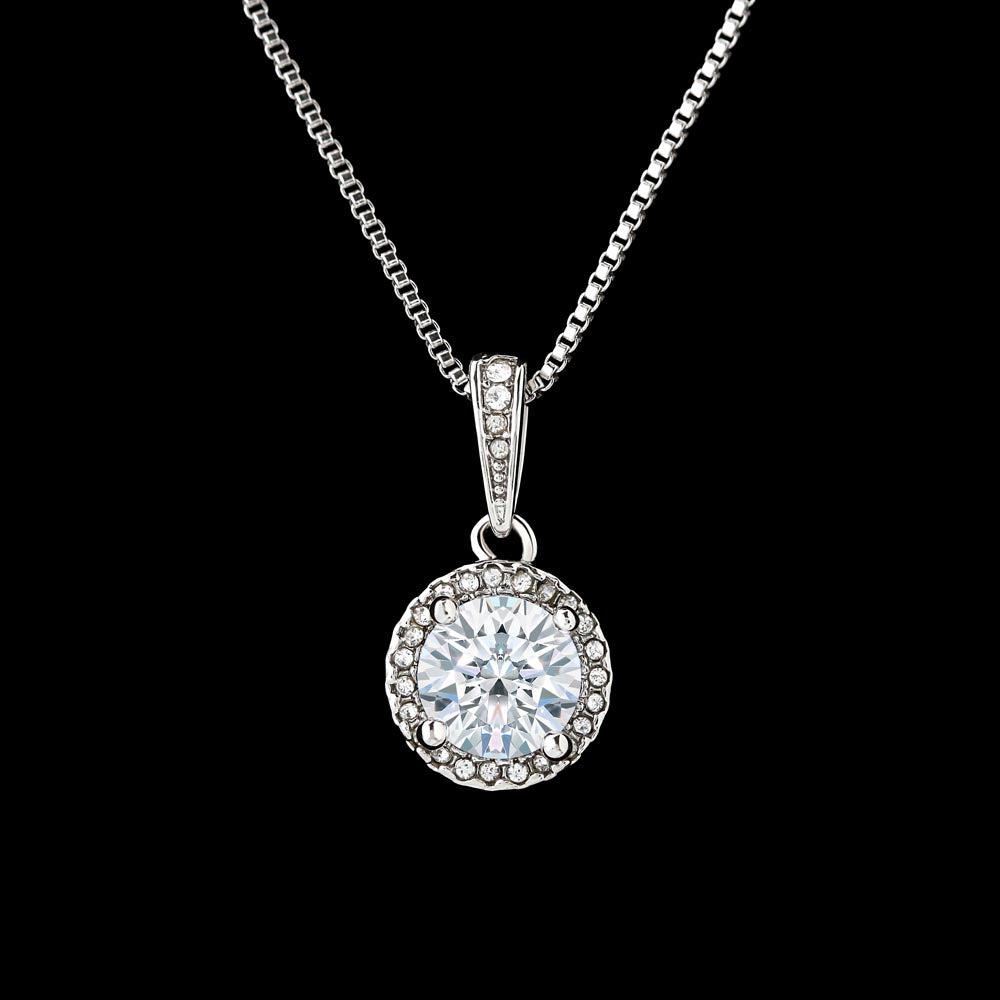 Secret Santa "Merry Christmas" CZ Diamond Necklace with Crystal Halo