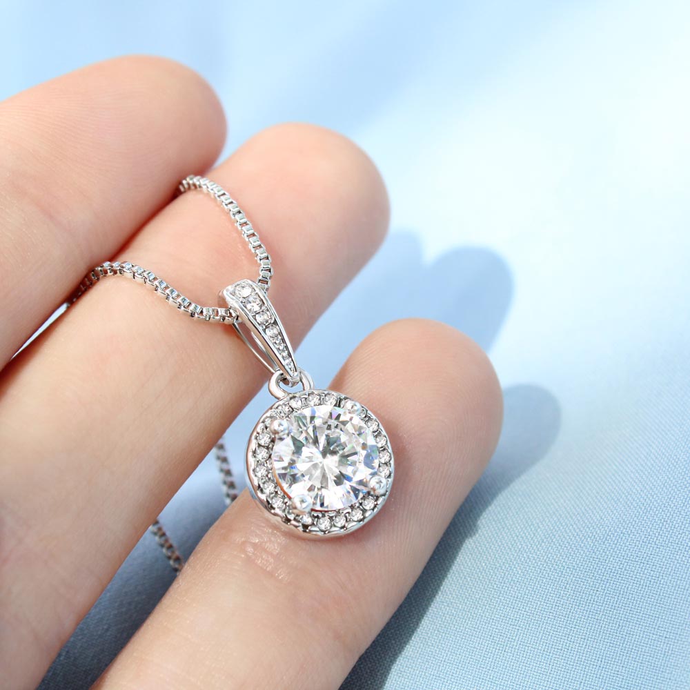 "For My Wife" Eternity CZ Diamond Pendant with Crystal Halo Necklace