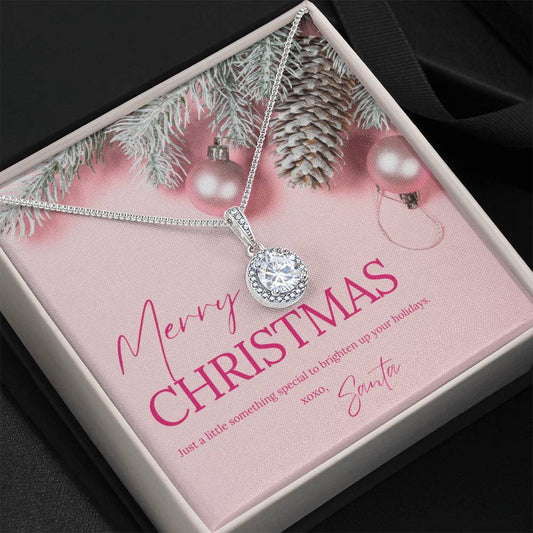 Secret Santa "Merry Christmas" CZ Diamond Necklace with Crystal Halo