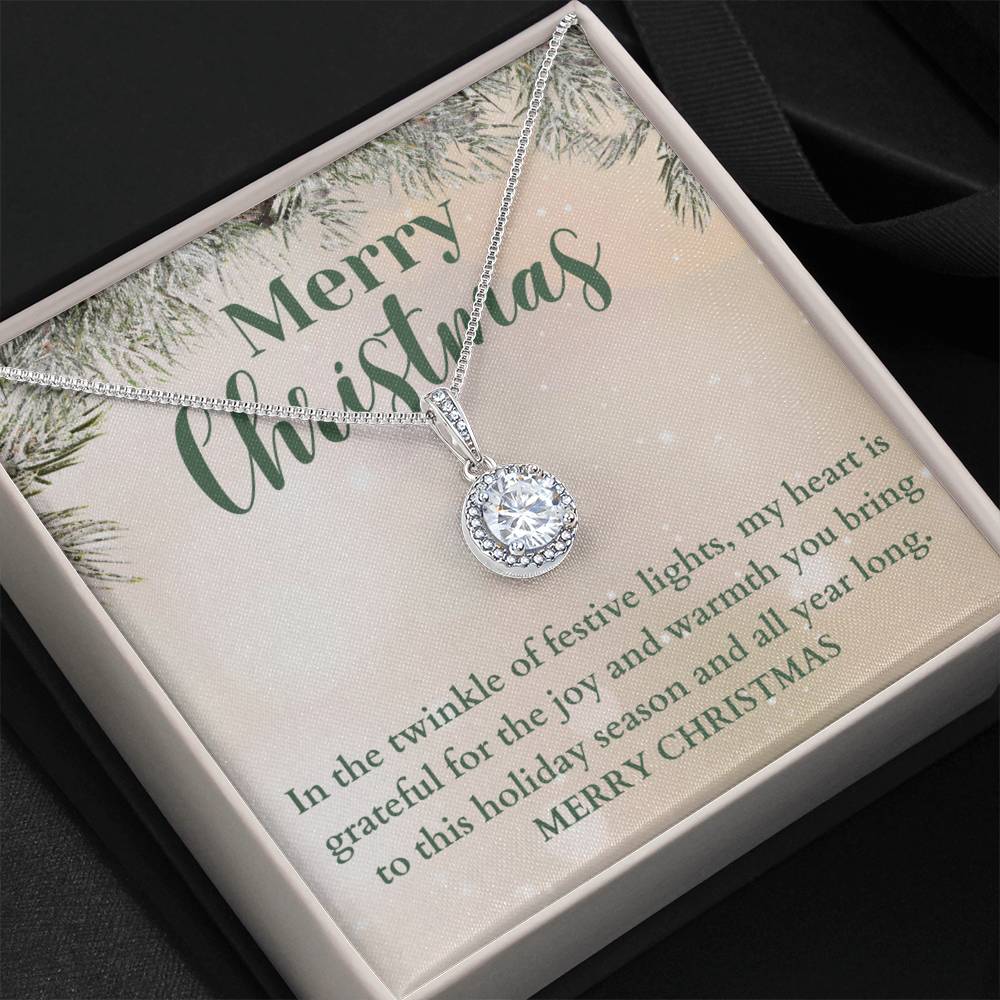 Merry Christmas From The Heart CZ Diamond Halo Pendant Necklace