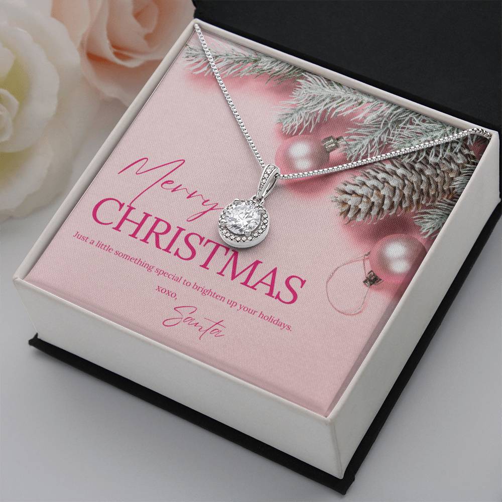 Secret Santa "Merry Christmas" CZ Diamond Necklace with Crystal Halo