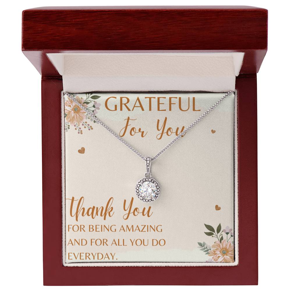 "Grateful For You" Stunning CZ Diamond Necklace with Crystal Halo