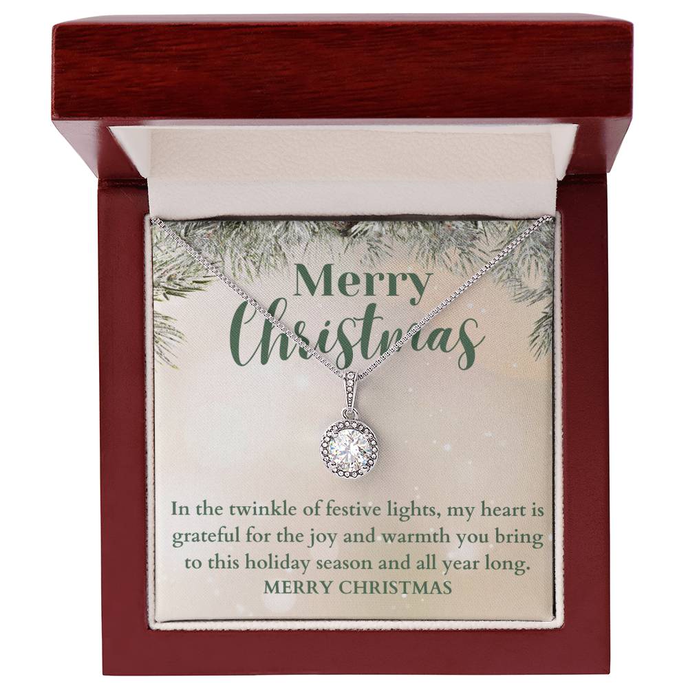 Merry Christmas From The Heart CZ Diamond Halo Pendant Necklace