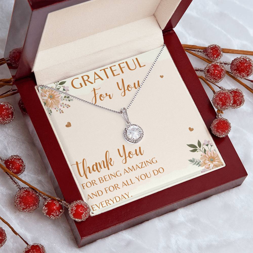 "Grateful For You" Stunning CZ Diamond Necklace with Crystal Halo