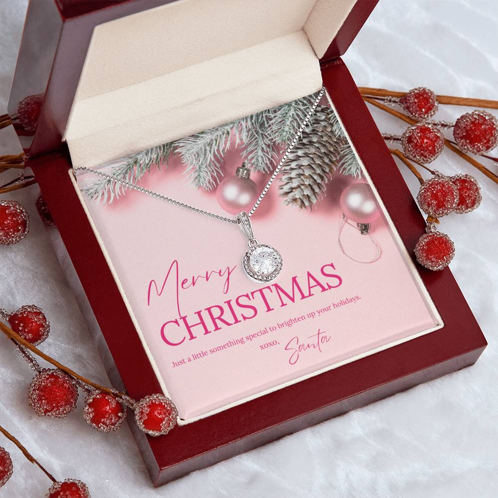 Secret Santa "Merry Christmas" CZ Diamond Necklace with Crystal Halo