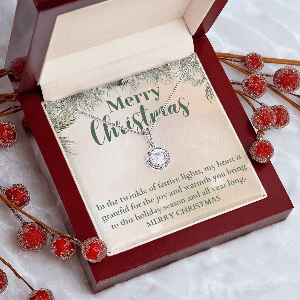 Merry Christmas From The Heart CZ Diamond Halo Pendant Necklace