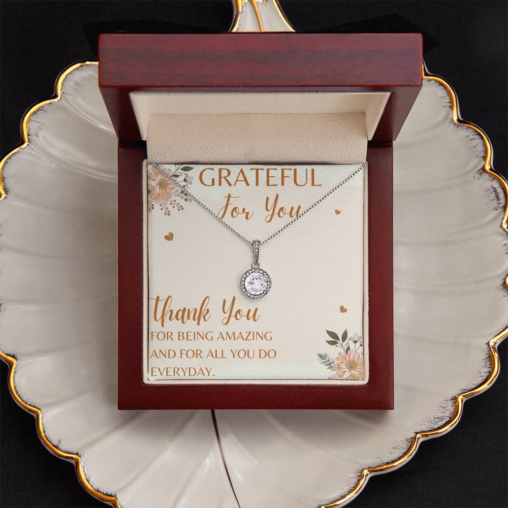 "Grateful For You" Stunning CZ Diamond Necklace with Crystal Halo