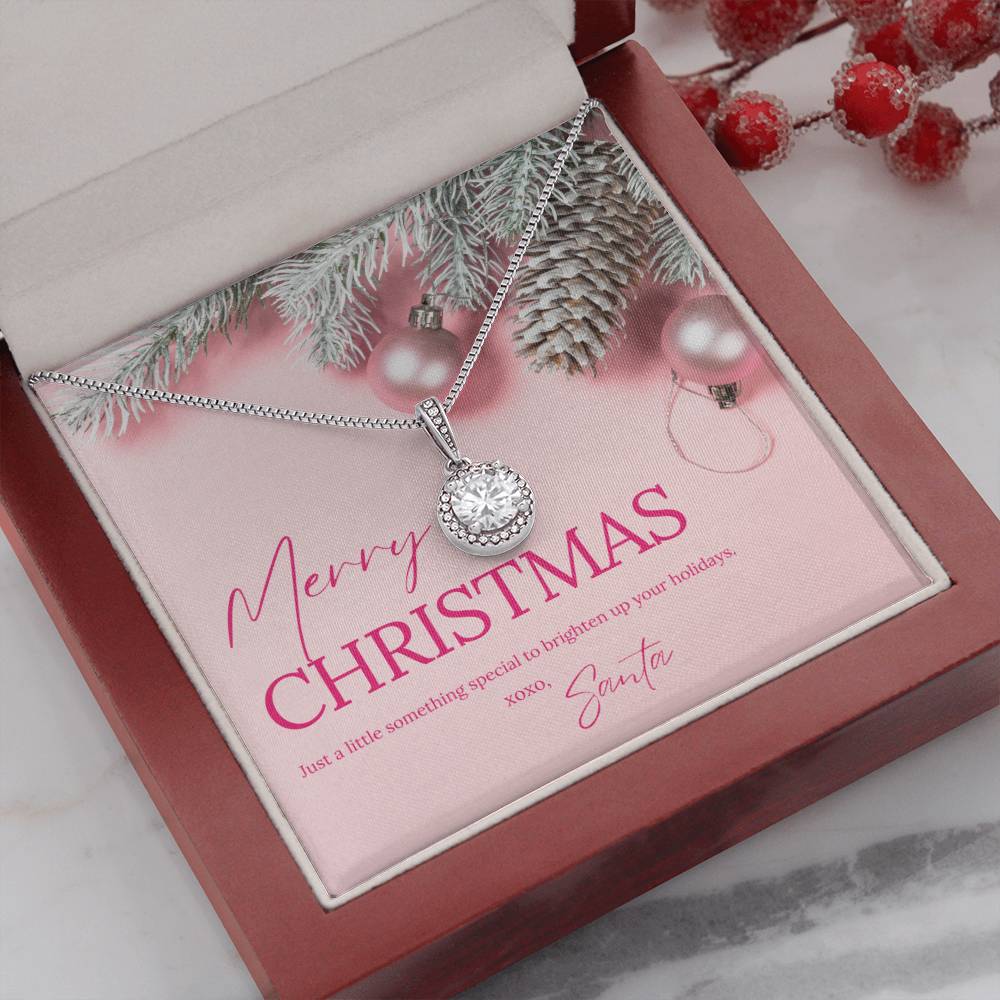 Secret Santa "Merry Christmas" CZ Diamond Necklace with Crystal Halo