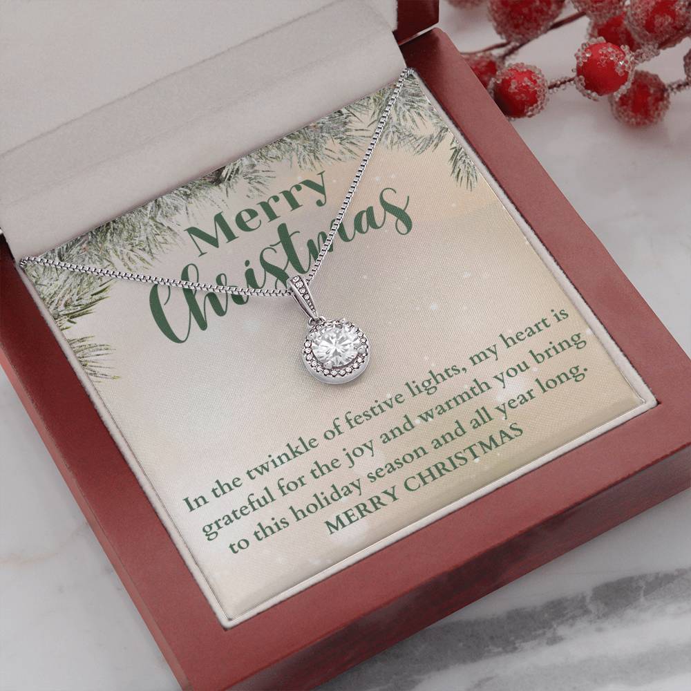 Merry Christmas From The Heart CZ Diamond Halo Pendant Necklace