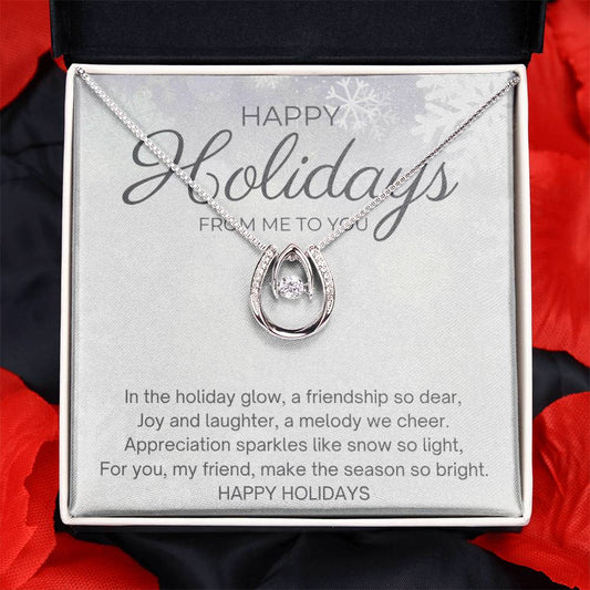 Happy Holidays Friendship Diamond Horseshoe Necklace