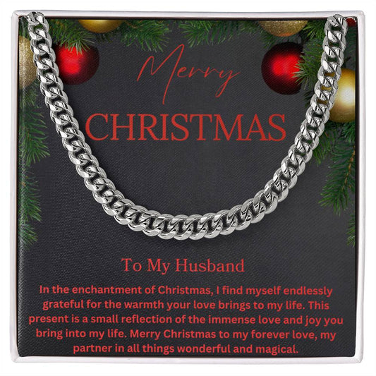 Men's Chunky Cuban Link Chain Necklace with Merry Christmas Message