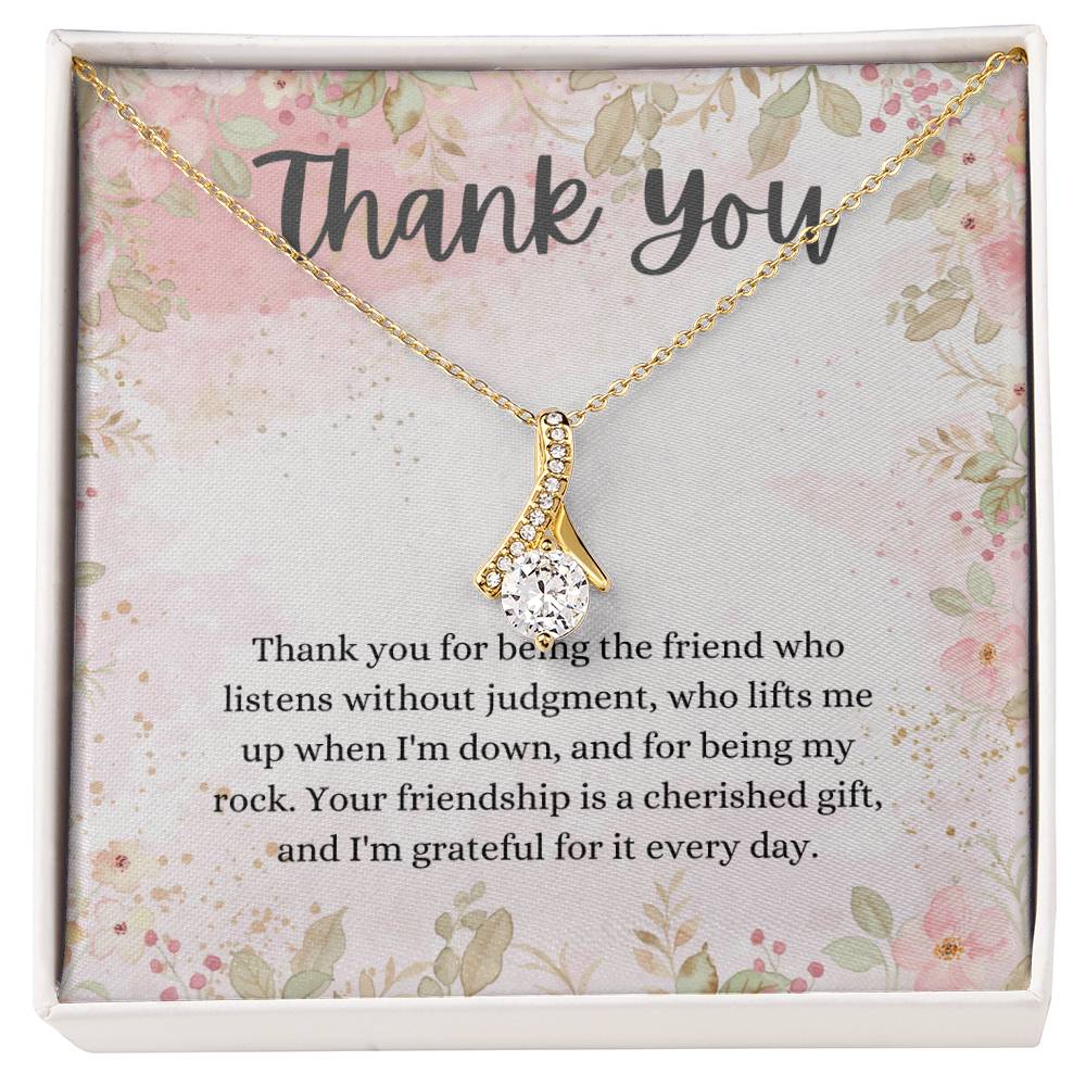 "Thank You" Friendship CZ Diamond Ribbon Pendant Necklace