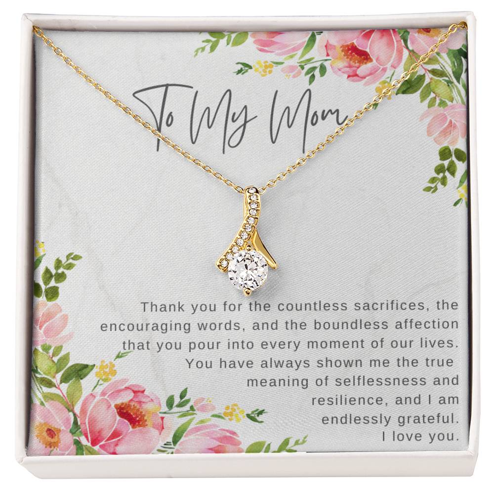 "Note To My Mom" Heartfelt Message Card and Ribbon CZ Diamond Pendant Necklace