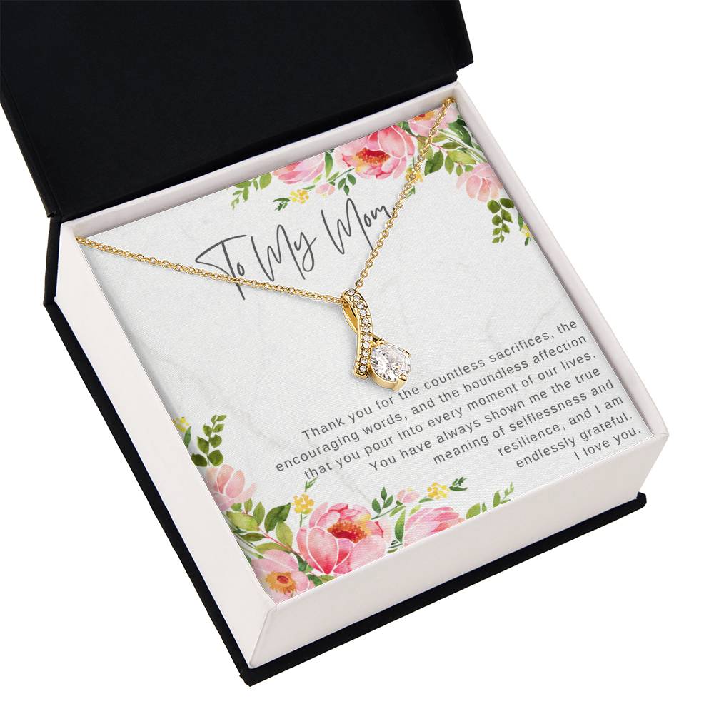 "Note To My Mom" Heartfelt Message Card and Ribbon CZ Diamond Pendant Necklace