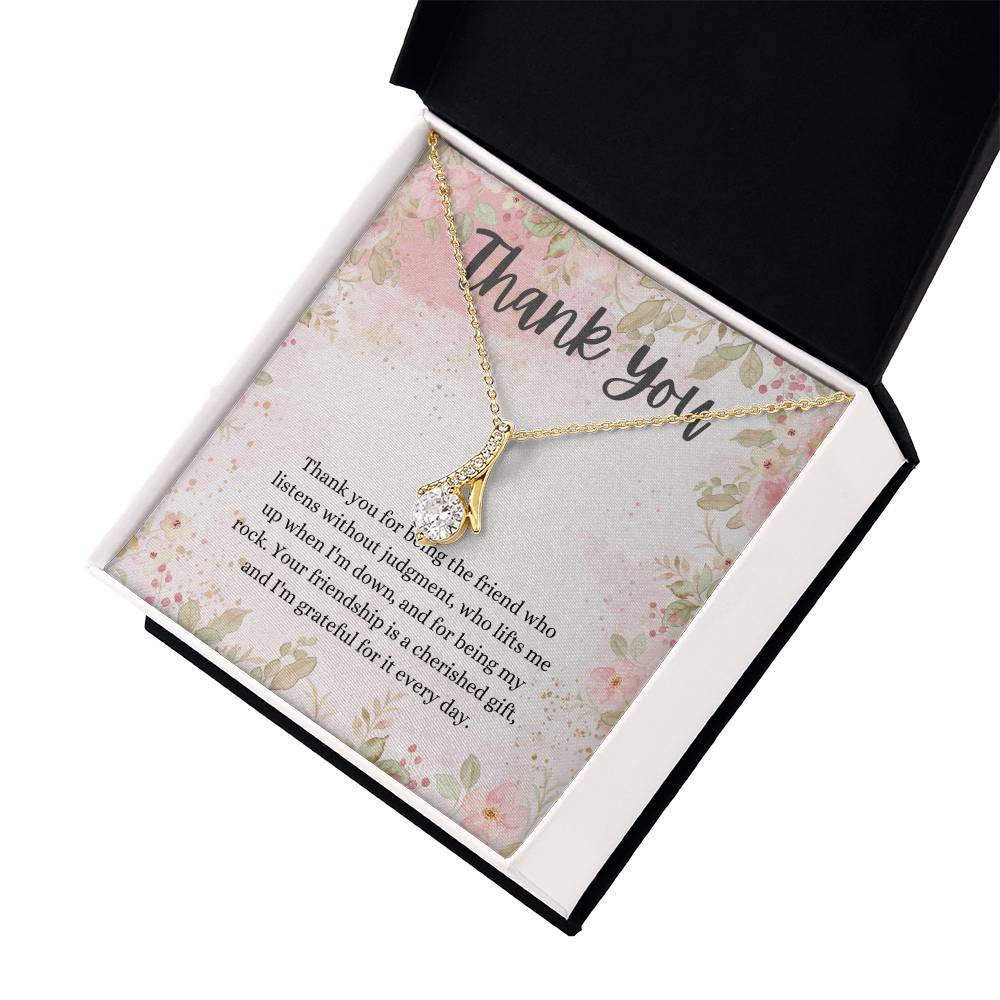 "Thank You" Friendship CZ Diamond Ribbon Pendant Necklace