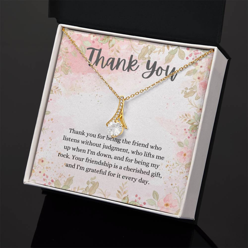 "Thank You" Friendship CZ Diamond Ribbon Pendant Necklace