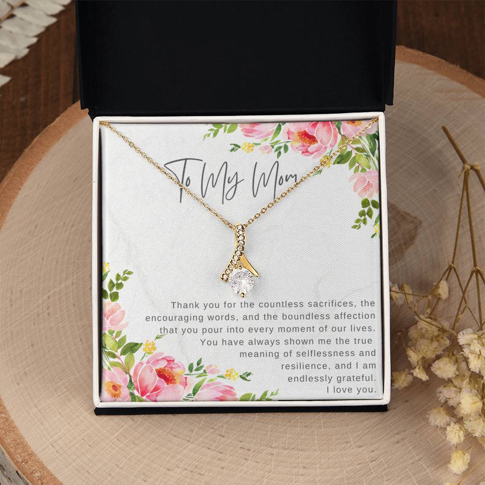 "Note To My Mom" Heartfelt Message Card and Ribbon CZ Diamond Pendant Necklace