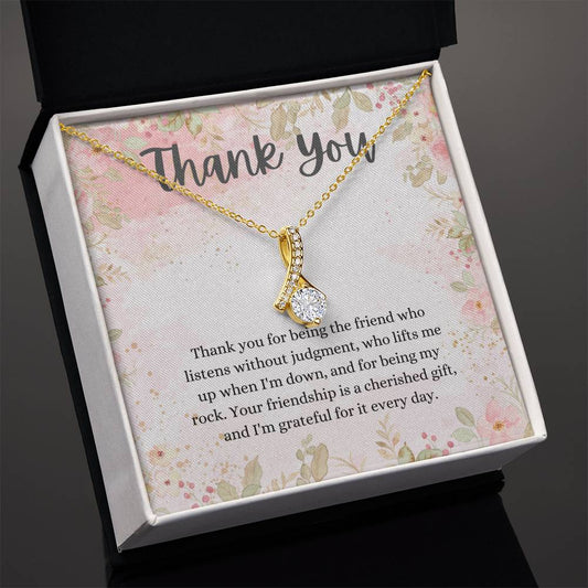 "Thank You" Friendship CZ Diamond Ribbon Pendant Necklace