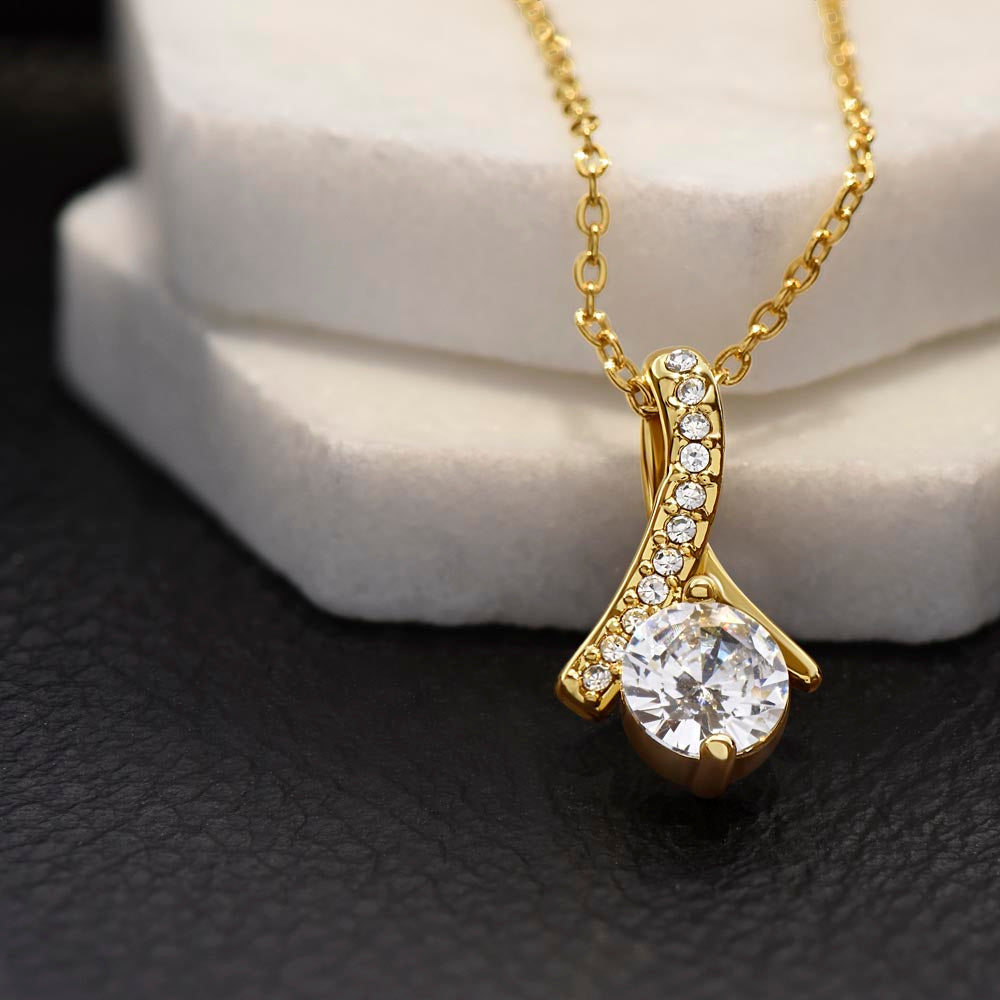 "Thank You" Friendship CZ Diamond Ribbon Pendant Necklace