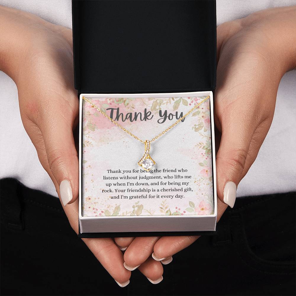 "Thank You" Friendship CZ Diamond Ribbon Pendant Necklace