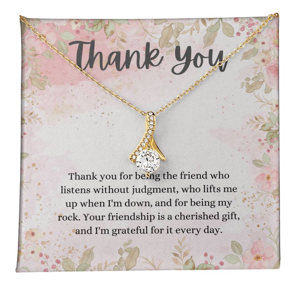 "Thank You" Friendship CZ Diamond Ribbon Pendant Necklace