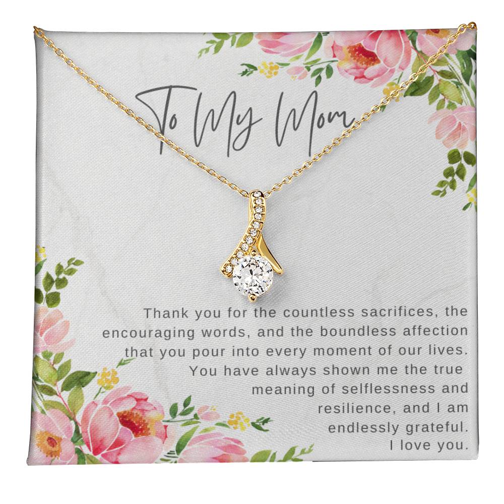 "Note To My Mom" Heartfelt Message Card and Ribbon CZ Diamond Pendant Necklace