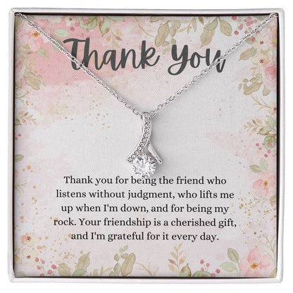 "Thank You" Friendship CZ Diamond Ribbon Pendant Necklace