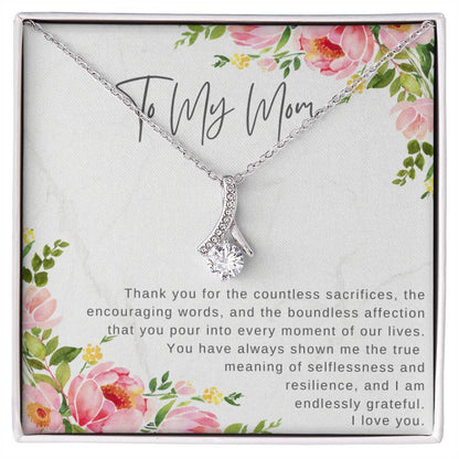 "Note To My Mom" Heartfelt Message Card and Ribbon CZ Diamond Pendant Necklace