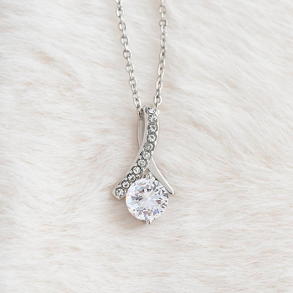 Festive Merry Christmas To Beautiful Wife Ribbon Pendant CZ Diamond Necklace