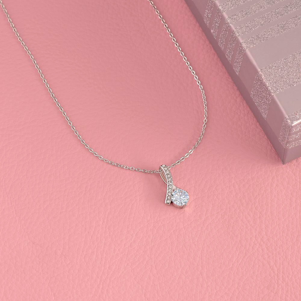 "Thank You" Friendship CZ Diamond Ribbon Pendant Necklace