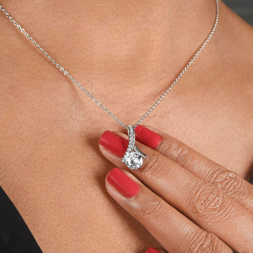 Festive Merry Christmas To Beautiful Wife Ribbon Pendant CZ Diamond Necklace