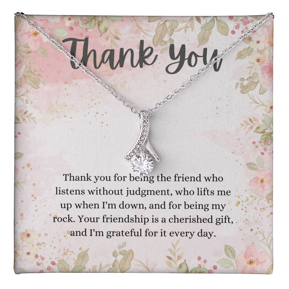 "Thank You" Friendship CZ Diamond Ribbon Pendant Necklace