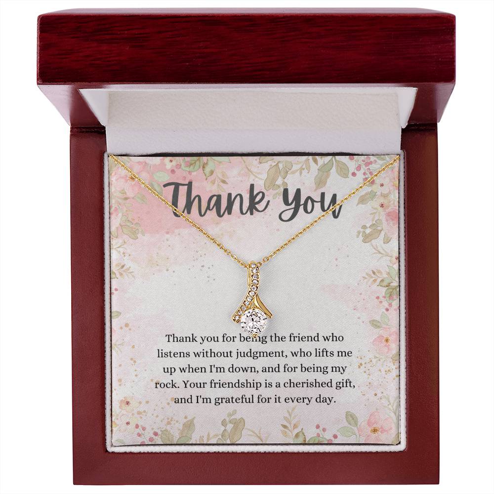 "Thank You" Friendship CZ Diamond Ribbon Pendant Necklace