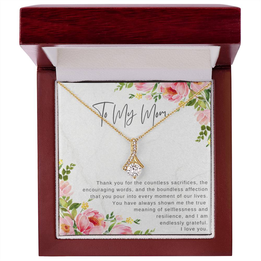 "Note To My Mom" Heartfelt Message Card and Ribbon CZ Diamond Pendant Necklace