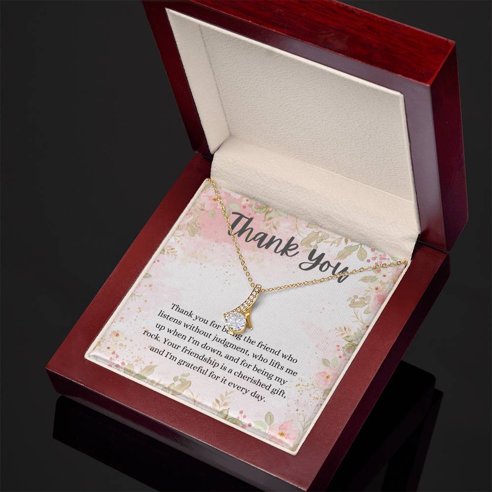 "Thank You" Friendship CZ Diamond Ribbon Pendant Necklace