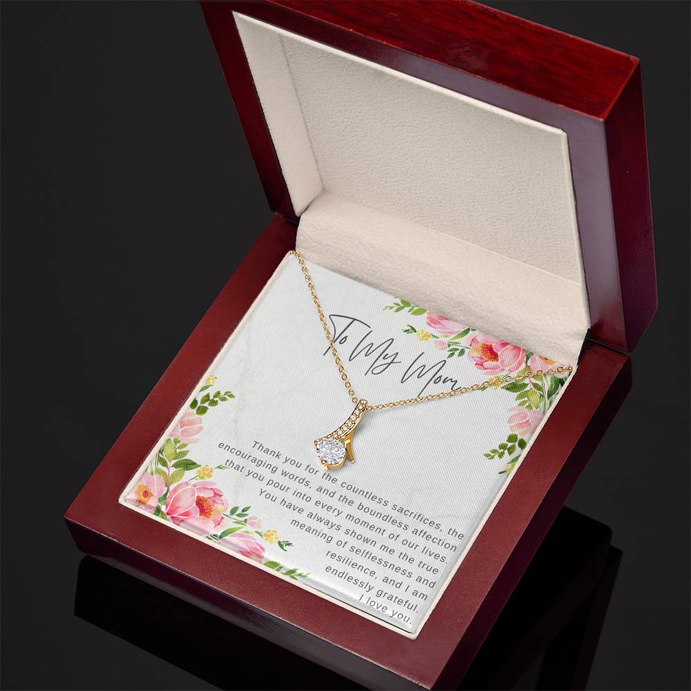 "Note To My Mom" Heartfelt Message Card and Ribbon CZ Diamond Pendant Necklace