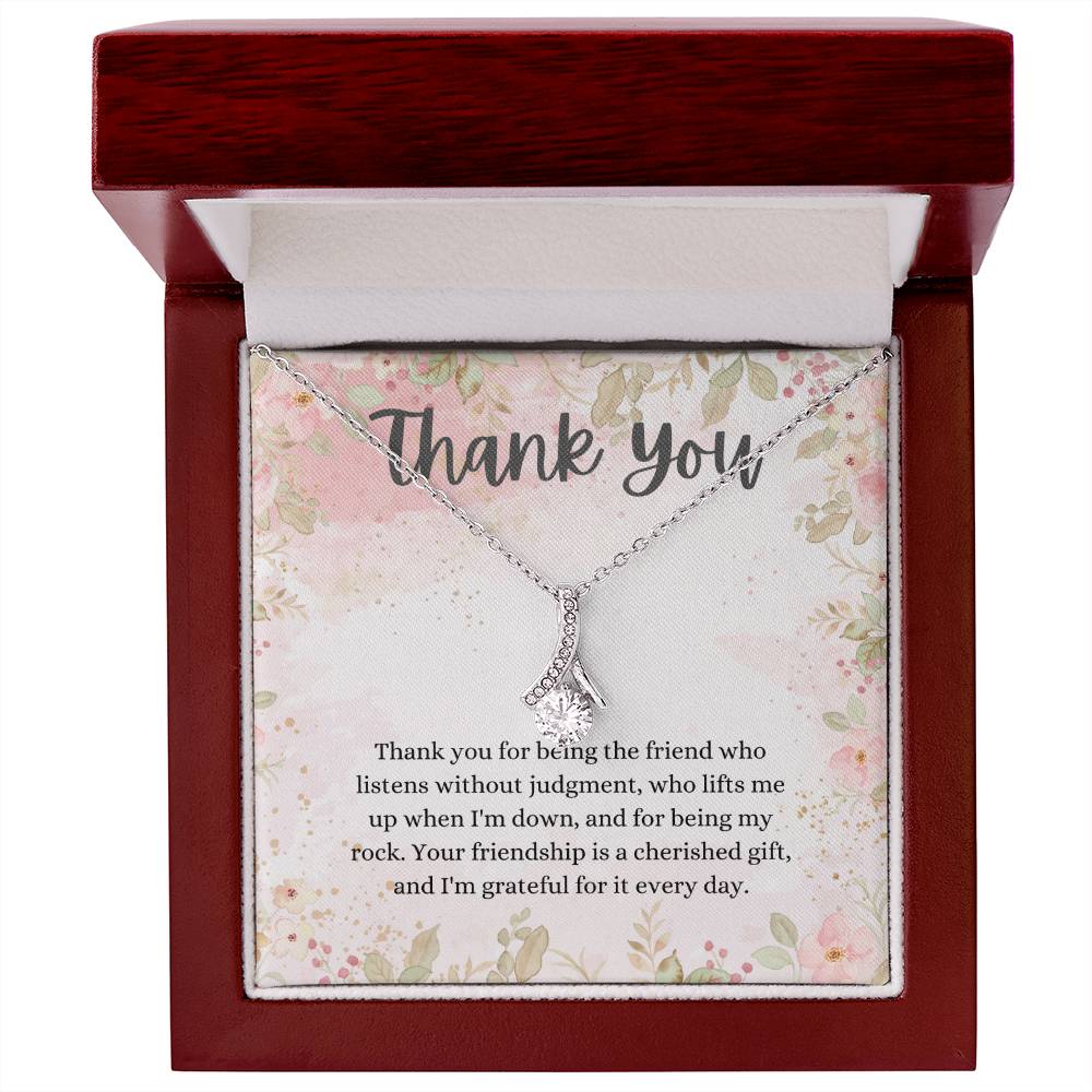 "Thank You" Friendship CZ Diamond Ribbon Pendant Necklace