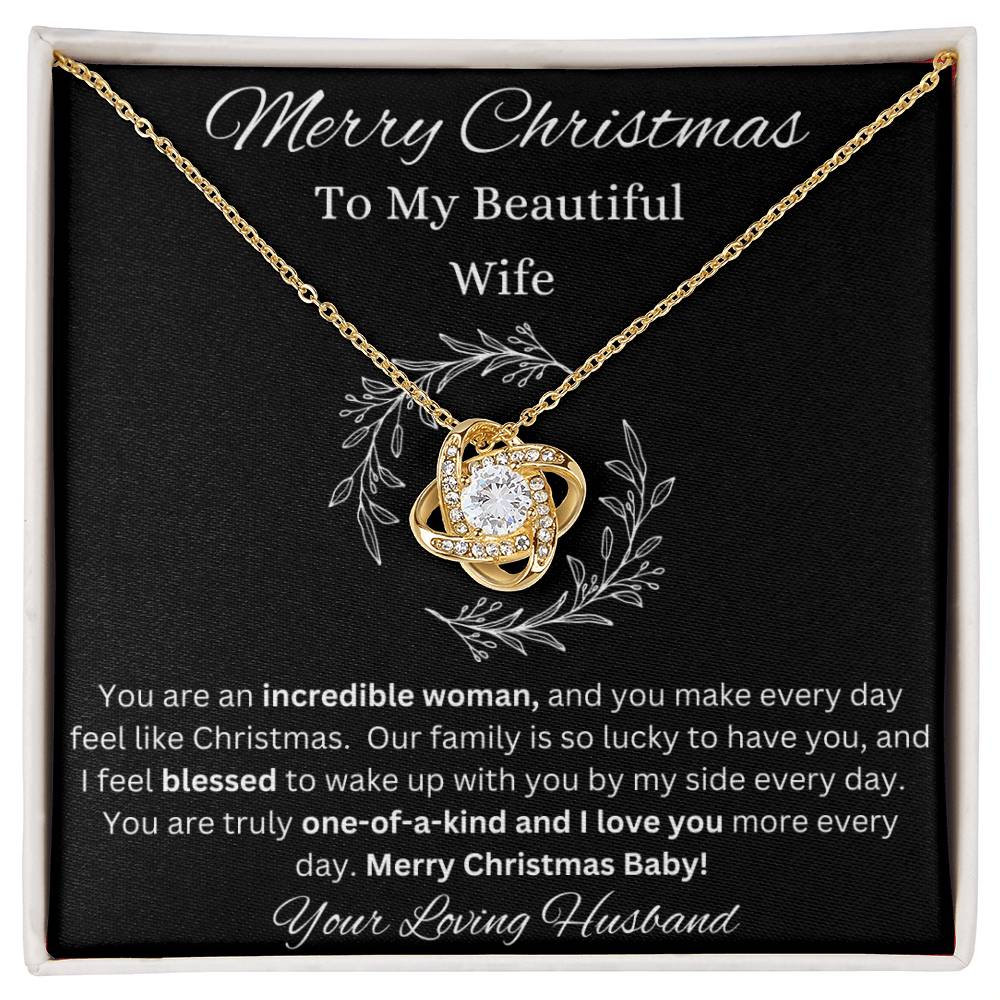 Merry Christmas To Wife Love Knot White Gold CZ Diamond Necklace