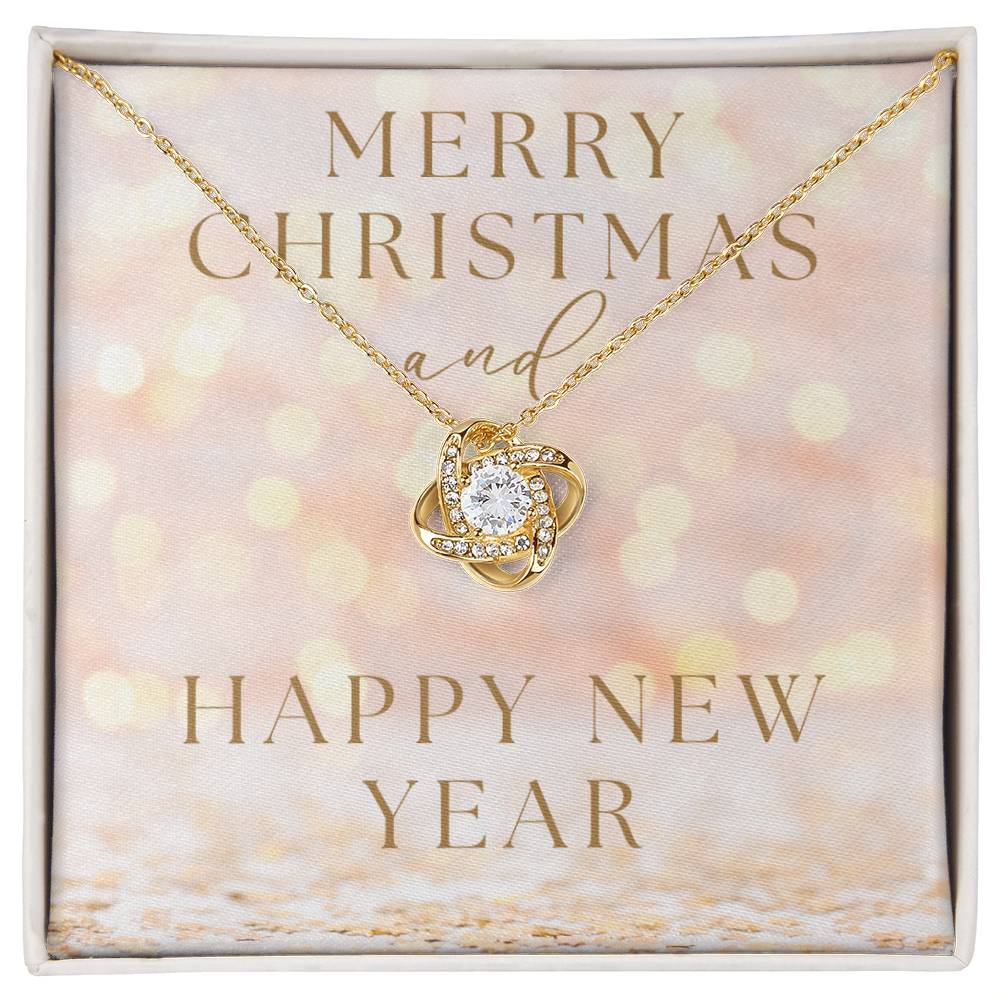 "Merry Christmas and Happy New Year" Infinity Loop CZ Diamond and Crystal Pendant Necklace